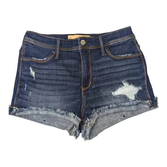 Hollister Short - Short Womens Size 7/W28 Dark Wash Ripped High Rise 2" Inseam - Picture 1 of 9